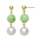 14k Yellow Gold Cultured Freshwater Pearl & Dyed Green Jade Drop Earrings