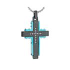 Mens Cubic Zirconia Black Stainless Steel And Blue Ip Textured Cross Pendant Necklace