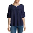 A.n.a Ana Ruffle Sleeve Studded Top Short Sleeve Crew Neck Woven Embellished Bohemian Blouse