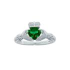 Heart-shaped Lab-created Emerald And Diamond-accent Sterling Silver Claddagh Ring