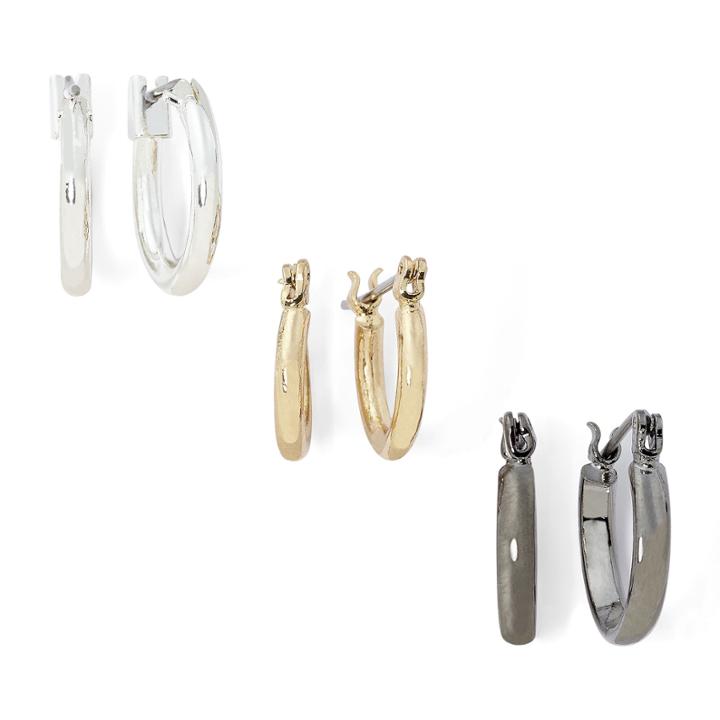 Sensitive Ears Tri-tone 3-pr. Hoop Earring Set