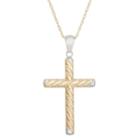 Womens 14k Two Tone Gold Cross Pendant Necklace