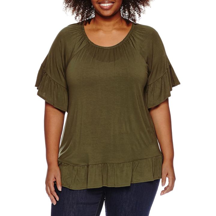 A.n.a Short Sleeve Knit Blouse-plus