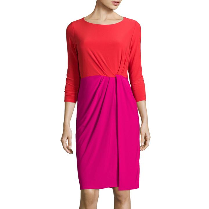 Black Label By Evan-picone 3/4-sleeve Colorblock Sheath Dress