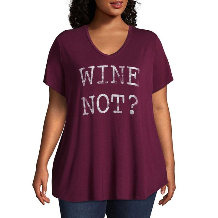 Boutique+ Short Sleeve V Neck Graphic T-shirt - Plus