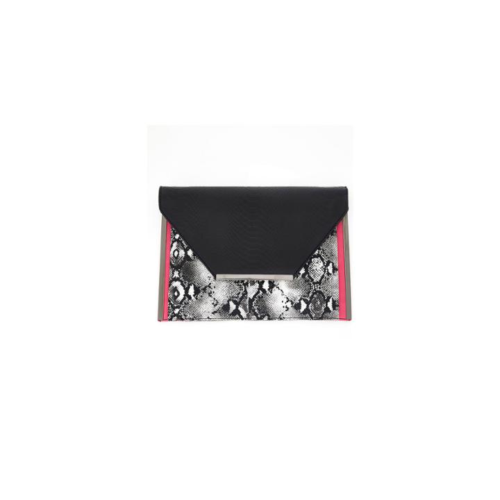 Fashion To Figure Snake Print Color Block Clutch