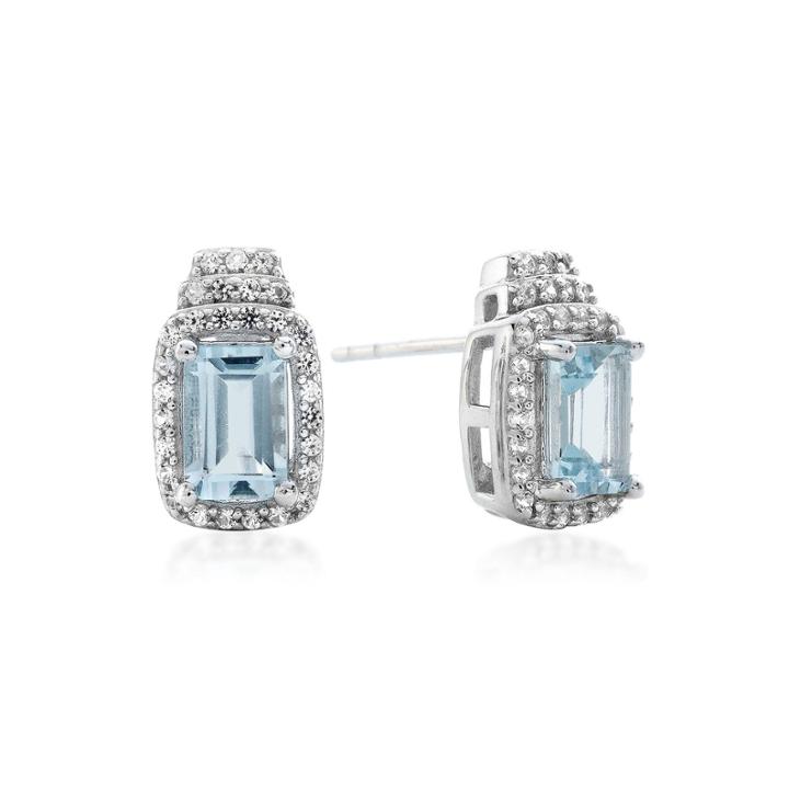 Genuine Aquamarine And Lab-created White Sapphire Sterling Silver Earrings