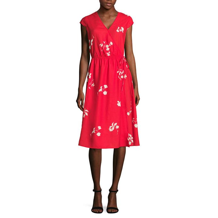 City Streets Short Sleeve Floral Wrap Dress