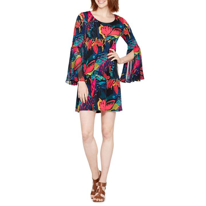 Msk Long Sleeve Floral Shift Dress