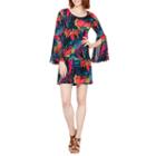 Msk Long Sleeve Floral Shift Dress
