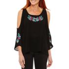 Sag Harbor Fiesta Embroidered3/4 Sleeve Cold Shoulder Peasant Top