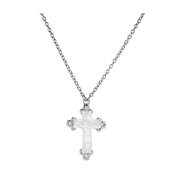 1928 Religious Jewelry Womens White Cross Pendant Necklace