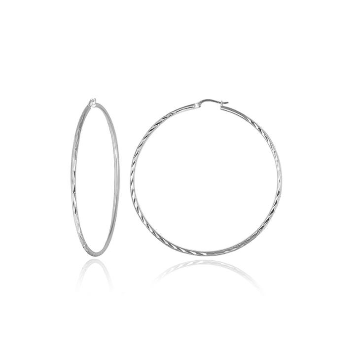 Sterling Silver Diamond-pattern 60mm Hoop Earrings