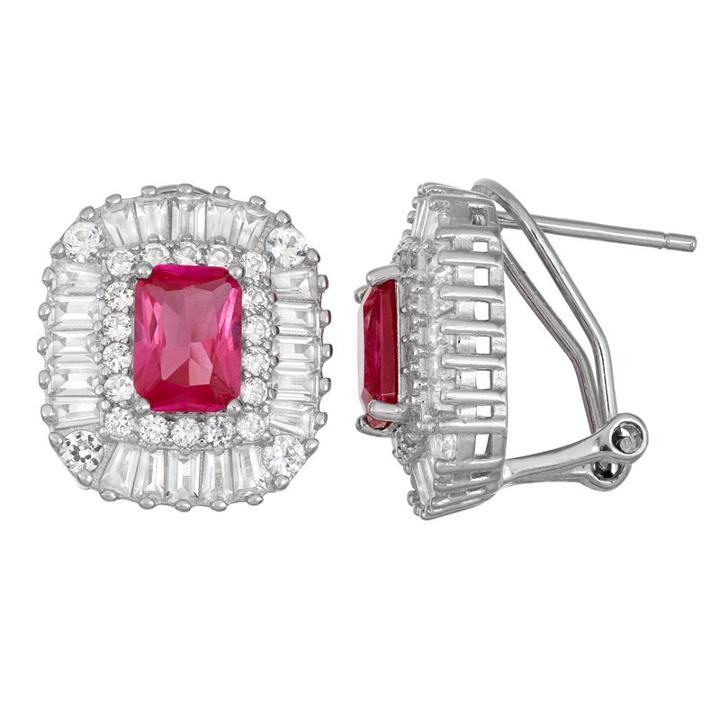 Lead Glass-filled Red Ruby Sterling Silver 15.2mm Hoop Earrings