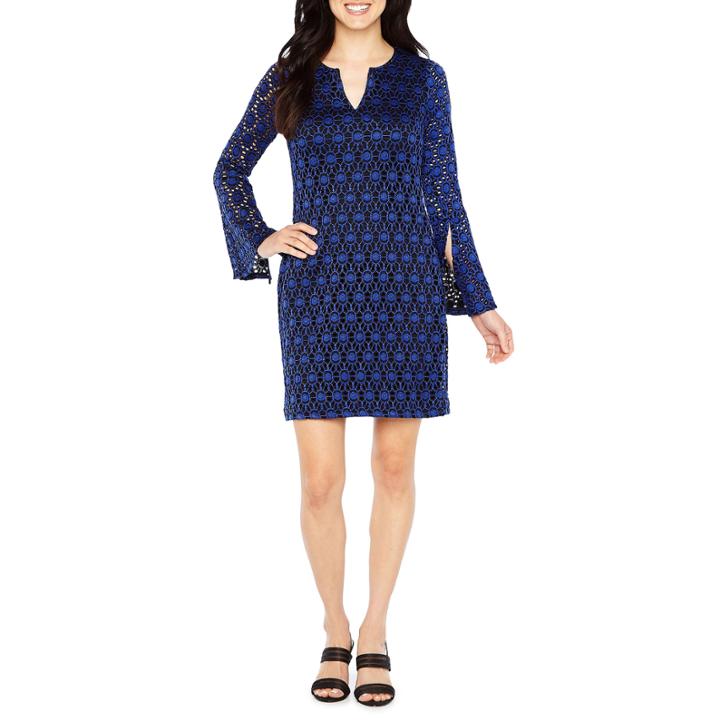 Robbie Bee Long Sleeve Lace Circles Shift Dress