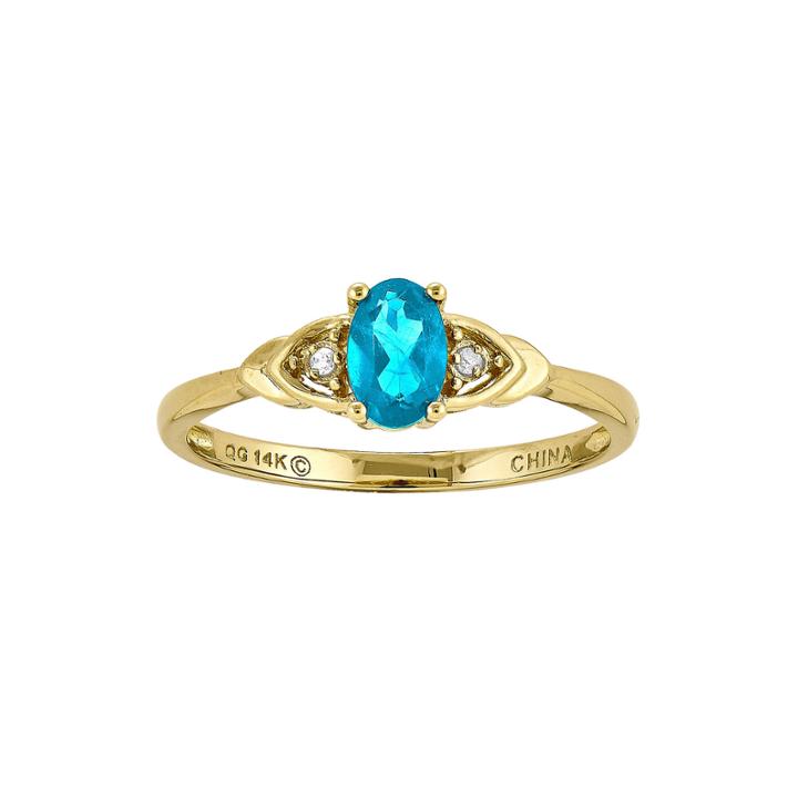 Genuine Swiss Blue Topaz Diamond-accent 14k Yellow Gold Ring