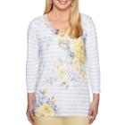 Alfred Dunner Charleston 3/4 Sleeve Crew Neck Stripe T-shirt-womens