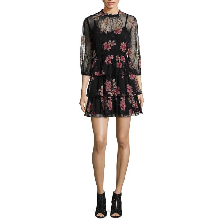 As U Wish 3/4 Sleeve Floral A-line Dress-juniors