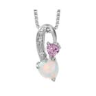 Lab-created Opal And Pink Sapphire Sterling Silver Double-heart Pendant Necklace