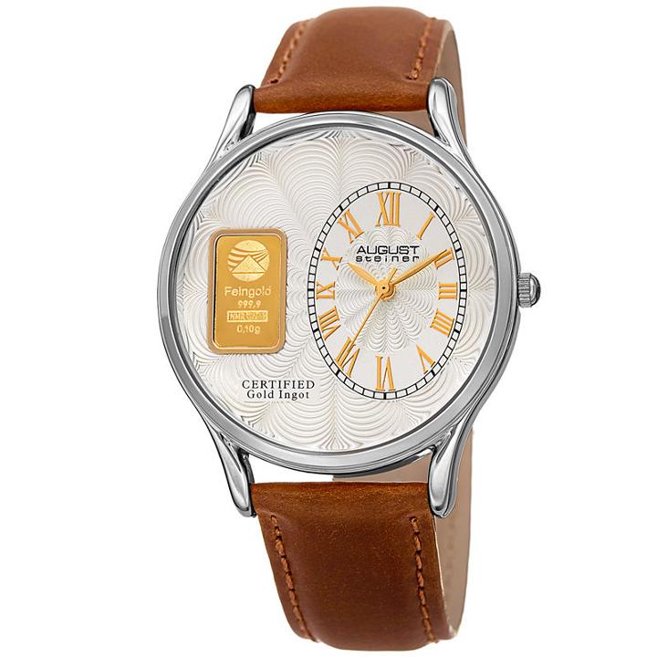 August Steiner Mens Brown Strap Watch-as-8224ss