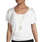 By & By Short-sleeve Lace Shoulder Necklace Top