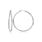 Sterling Silver 45mm Diamond-cut Tube Hoop Earrings