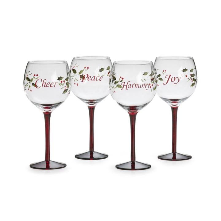 Pfaltzgraff Winterberry Set Of 4 Sentiments Wine Glasses