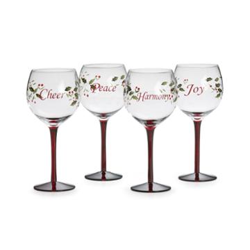Pfaltzgraff Winterberry Set Of 4 Sentiments Wine Glasses