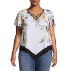 Heart N Soul Short Sleeve V Neck Woven Floral Blouse-juniors Plus