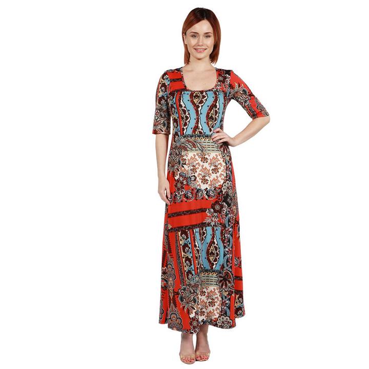 24seven Comfort Apparel Morgana Turquoise And Redmaxi Dress