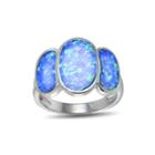 Lab-created Blue Opal Three-stone Sterling Silver Ring