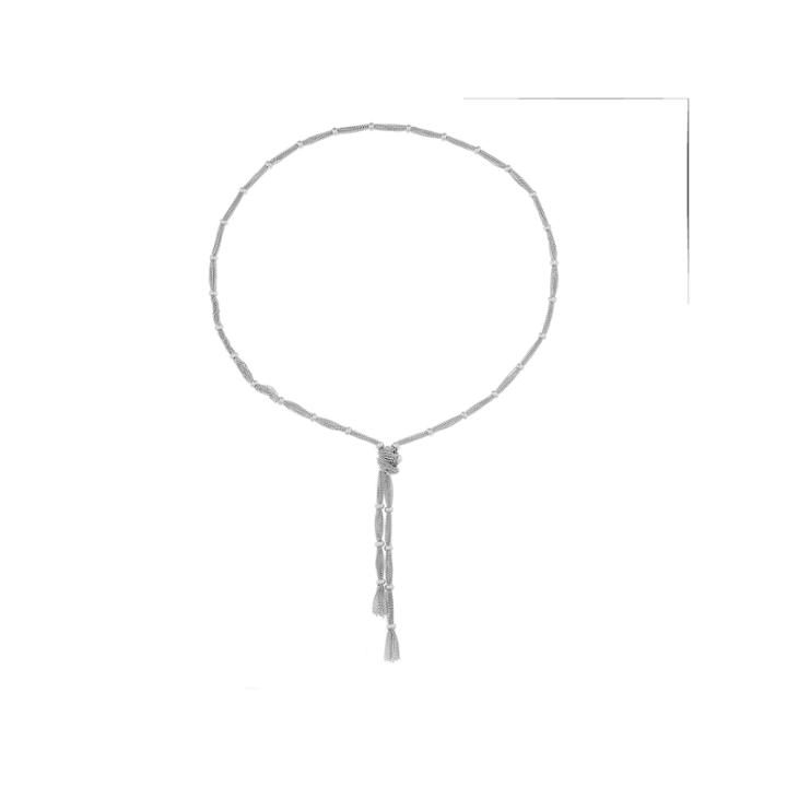 Liz Claiborne Silvertone Knot Tassel Long Necklace