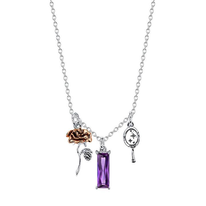 Disney Womens Purple Crystal Silver Over Brass Pendant Necklace