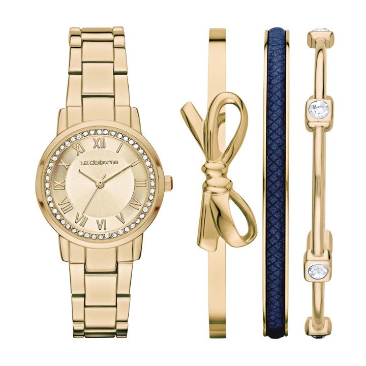 Liz Claiborne Womens Gold Tone 4-pc. Watch Boxed Set-lc9048