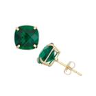 Cushion Green Emerald 10k Gold Stud Earrings