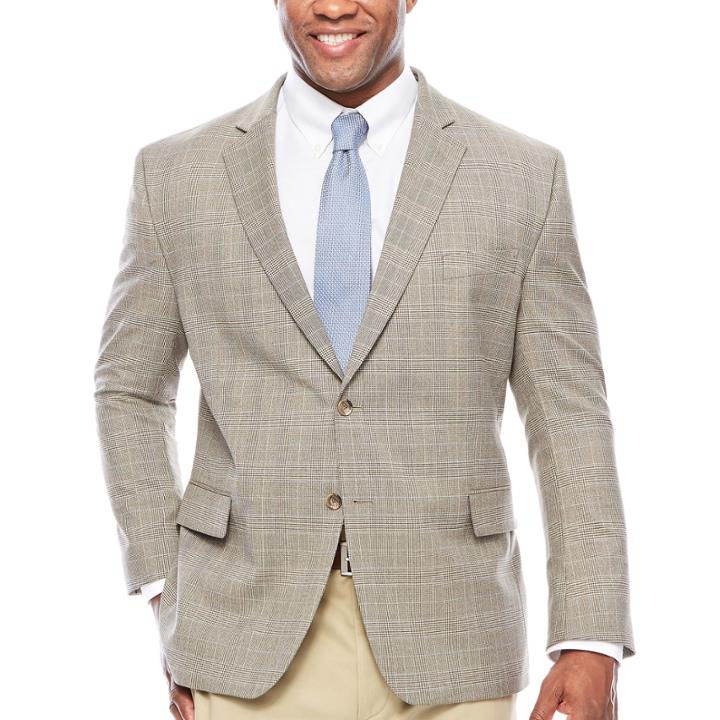 Stafford Yearround Stretch Brown Blue Check Sport Coat-big And Tall