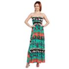 24seven Comfort Apparel Bethany Strapless Green And Black Empire Waist Maxi Dress