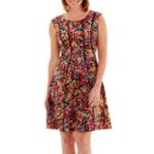 London Style Collection Cap-sleeve Piped Fit-and-flare Dress - Petite