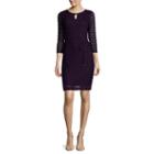 Studio 1 3/4-sleeve Bar-neck Crochet Shift Dress With Belt
