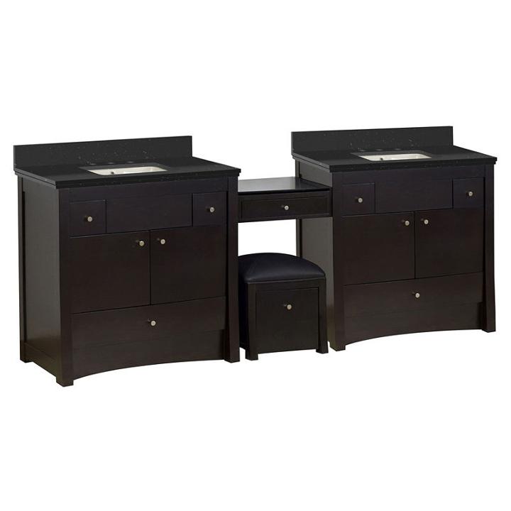93.25-in. W Floor Mount Distressed Antique Walnutvanity Set For 3h8-in. Drilling Black Galaxy Top Biscuit Um Sink