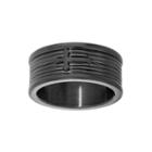 Mens Black Ip Stainless Steel Textured Band With Cross Accent