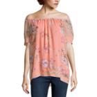 St. John's Bay Short Sleeve Jacquard Bohemian Blouse