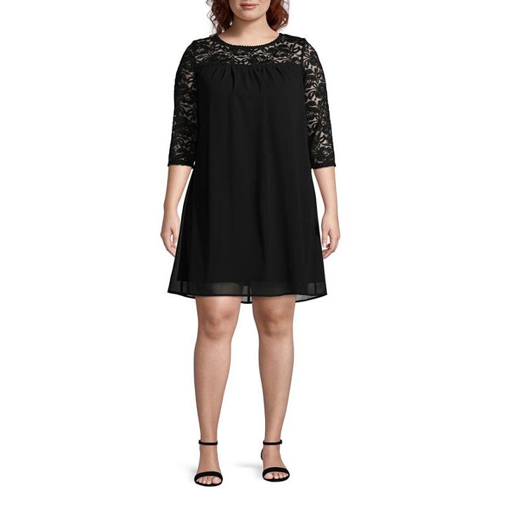 Secret Charm 3/4 Sleeve Shift Dress-plus