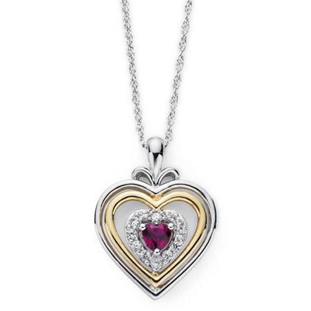 Lab-created Ruby & White Sapphire Two-tone Heart Pendant Necklace