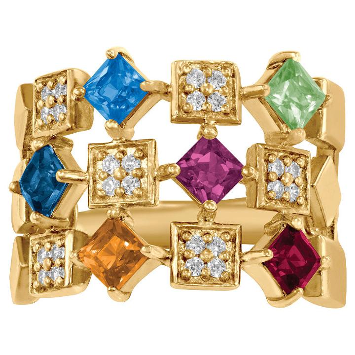 Personalized Womens Simulated Multi Stone 10k Gold Band