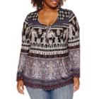 Unity Long-sleeve Printed Peasant Top With Ties - Plus