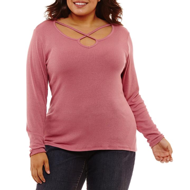 Arizona Long Sleeve Rib Knit Top Juniors Plus