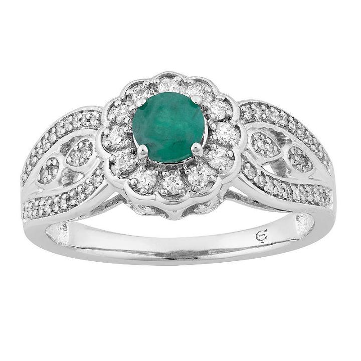 Womens 1/3 Ct. T.w. Genuine Emerald Green 10k White Gold Cocktail Ring