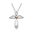 1/10 Ct. T.w. Diamond Sterling Silver & 14k Rose Gold Over Silver Cross & Angel Pendant Necklace