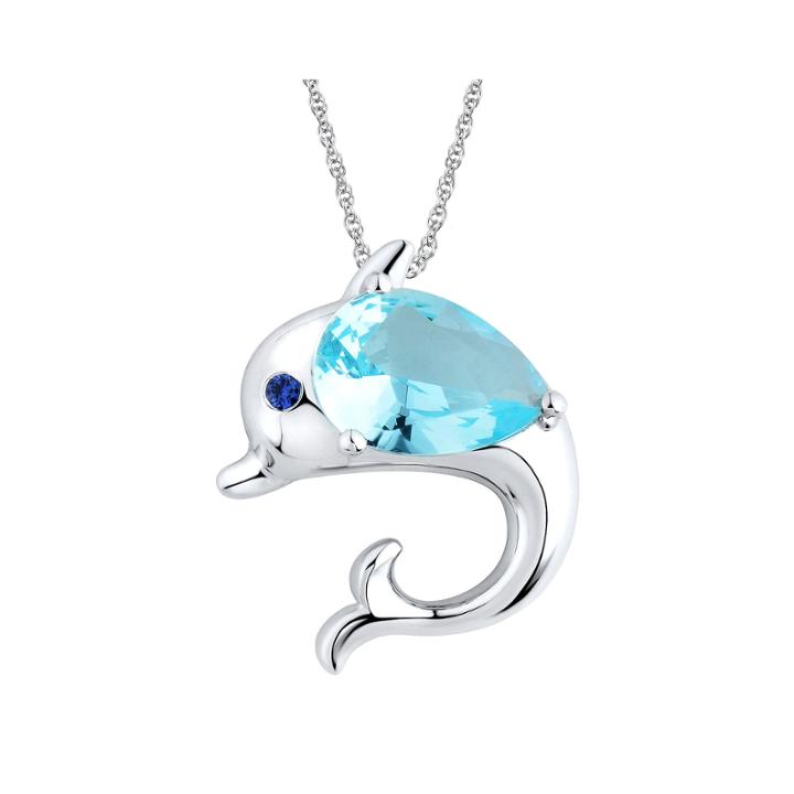 Simulated Blue Topaz And Lab-created White Sapphire Dolphin Pendant